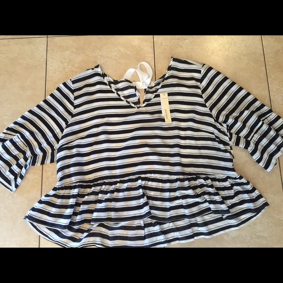 Grand & Greene Plus Blouse Black/Ivory 3x  Peplum - Picture 1 of 5